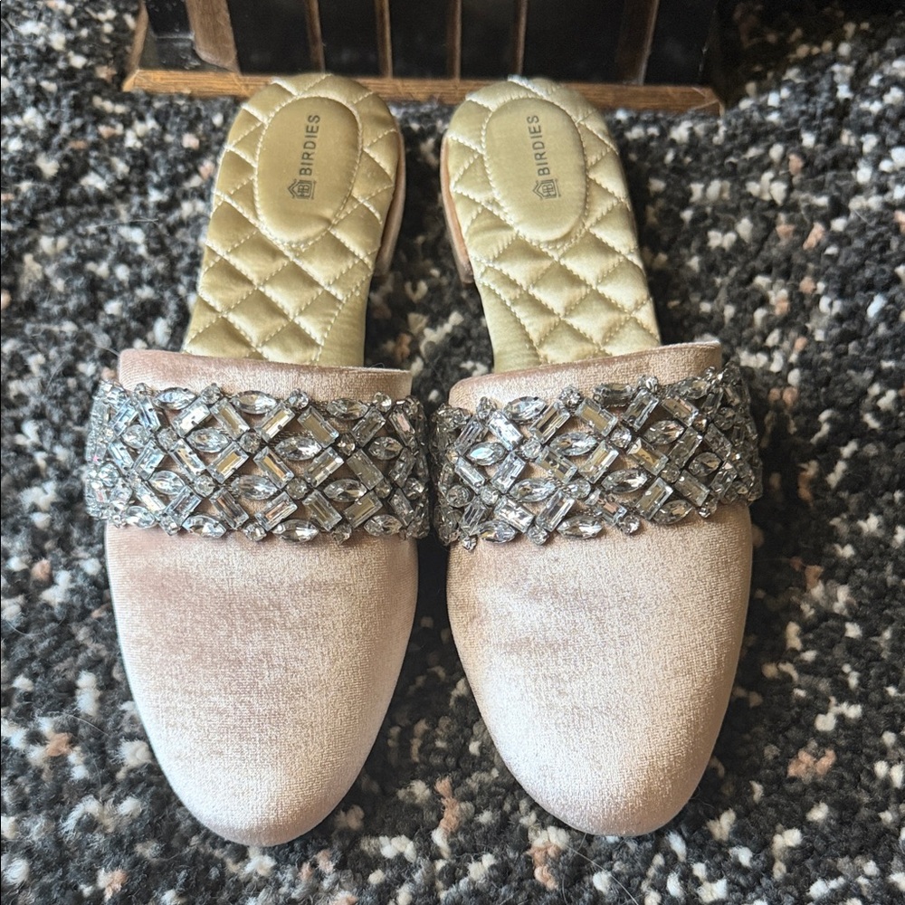 Birdies pink Velvet Mules with Embellished Strap